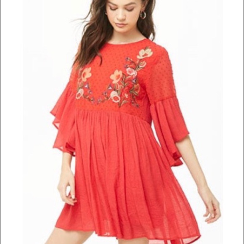 Red embroidered dress